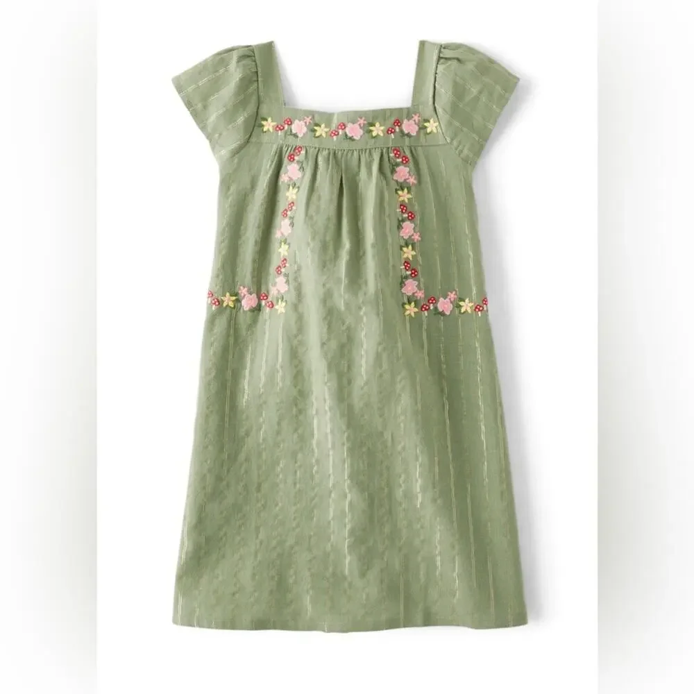 Gymboree Girls Embroidered Floral Dress Fairytale Forest Mushroom Floral Green 6
